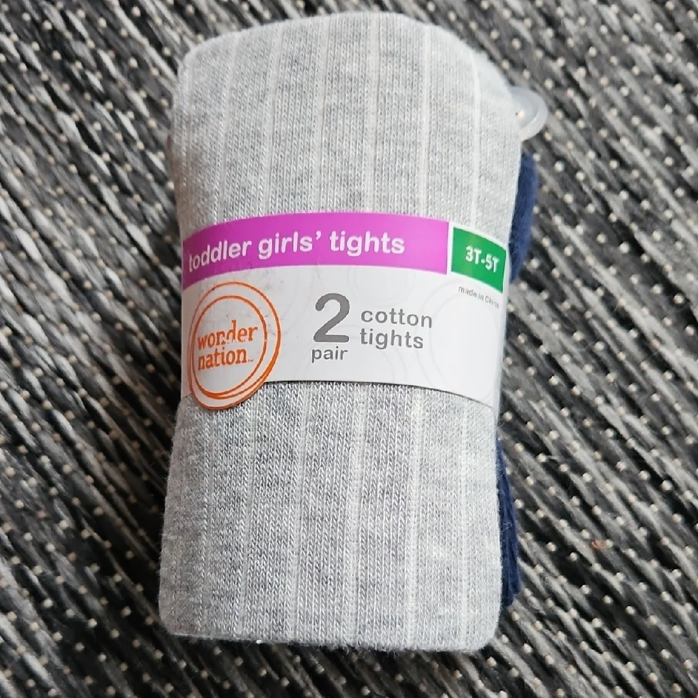 Wonder Nation Toddler Girls' Tights - Gray and Navy 2pack (3T - 5T)